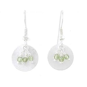 Round Disc Dangle Earrings in Sterling Silver with Beads of Peridot, #8171