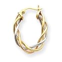 14k Tri-Color Polished 4mm Twisted Oval Hoop Earrings