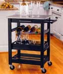 Espresso Finish Kitchen Serving Cart w/ Wine Rack & Serving Tray
