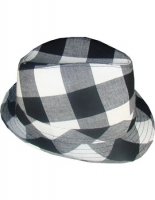 Outer Rebel Fashion Squaretop Fedora Hat- Black & White Buffalo Check