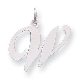 14k White Gold Large Fancy Script Initial W Charm - JewelryWeb