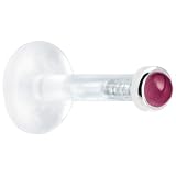 14 Gauge 3/8 Inches Solid 14KT White Gold 2mm Genuine Rhodolite Garnet Bioplast Push in Labret