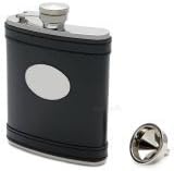 Banded Black Leather Hip Flask 6oz (Engravable)