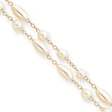8.25in Gold-plated Two Strand Glass Pearl Bracelet 8.25 Inch