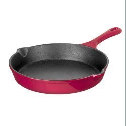 10 Cast Iron Enameled Frying Pan (Red) (2.76H x 10.24W x 15.35D) by Stacks and Stacks