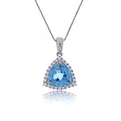 Trillion Cut Blue Topaz & Diamond White Gold Pendant
