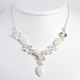 Moonstone Wht Pearl Rock Quartz White Jade Necklace 16 In - Lobster Claw