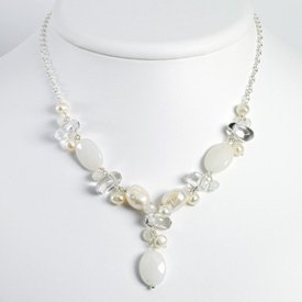Sterling Silver Moonstone Wht Pearl Rock Quartz White Jade Necklace 16 In -... by JewelryWeb
