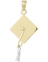 14k Gold Graduation Necklace Charm Pendant, 3d Graduation Cap With White Moveabl
