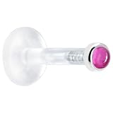 14 Gauge 3/8 Inches Solid 14KT White Gold 2mm Genuine Pink Tourmaline Bioplast Push in Labret