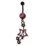 Black Bioplast Belly Ring with Pink Australian Crystals - Star 14g/5mm ball