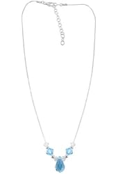 925 Sterling Silver Clear and Aquamarine Color Necklace Made with Swarovski Crystal Elements