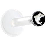 Clear BIOPLAST Black and White DOLPHIN Logo Push In Labret
