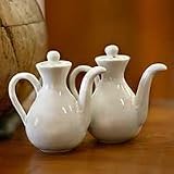 NOVICA Ceramic oil and vinegar set, 'White Minimalism' (pair)