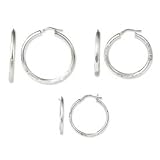 Sterling Silver Diamond Cut Hoop Earring Set - 3 Graduated Sizes