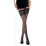 Leg Avenue Women's Striped Thigh-High Stocking With Lace Top, Black, One Size