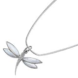 Mother Of Pearl and CZ Dragonfly Pendant In Silver By Elements with 16-18 Inch Chain