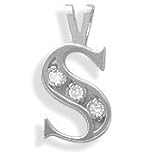 Ladies White Gold 0.06 tcw Diamond S Initial Pendant