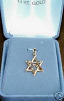 14 Kt Gold Chai Jewish Star Pendant Judaica