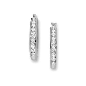 Gordon's Jewelers Channel-Set Diamond Oval Hoop Earrings in 14K White Gold 1 4... by