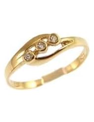 14k Yellow Gold, Small Size Abstract Children Kids Ring with Brilliant Lab Created Gems