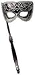 Venetian Silver Half Mask with Stick