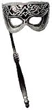 Venetian Silver Half Mask with Stick