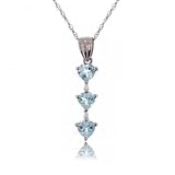 White Gold Drop Heart Pendant w Aquamarine & Diamonds