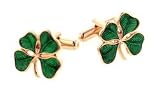 Patriotic Yellow Gold Plated And Enamel Irish Shamrock Cufflinks With ...