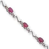 14k White Gold Rubies S-Link Diamond Ruby Bracelet - 7 Inch - Lobster Claw