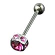 316 Surgical Stainless Steel Barbell with Pink CZ Sold as a Pair