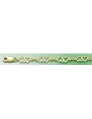 Gold Fashion Brclts Bracelet 7.5" Double Heart Link Cut-out