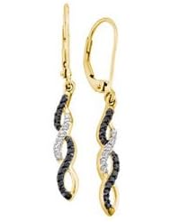 14k Yellow Gold Black Colored Diamond Woven Weave Slender Drop Dangle Womens Ladies Leverback Fashion Earrings - .30 (1/3) Ct.t.w.