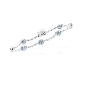 1.29 Cts Diamond and 1.60 Cts Aquamarine Bracelet in 14K White Gold by