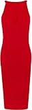 WearAll Women's Plain Sleeveless Keyhole Detail High Neck Camisole Bodycon Midi Dress - Red - US 8 (UK 12)