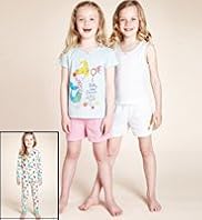 3 Pack Younger Girls Pure Cotton Mermaid Shortie Pyjamas