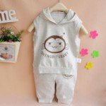 Little Baby & Children Monkey Pattern Modal Cotton Hooded Sleeveless Tops and Pants Suit (Grey)