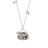 14K White Gold Multi-Color Stone & Diamond Purse Necklace