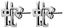 Chinese Snake Character Pewter Stud Earrings