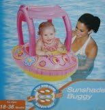 Sunshade Buggy-3 PLY VINYL SEAT WITH A REINFORCED WEB CORE SECURELY HOLDS CHILD AGES 18 - 36 MONTHS - GIRL - PINK,YELLOW AND BLUE, FACE ON THE FRONT WITH FLOWERS