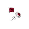 .925 Sterling Silver Lab Created Ruby Gemstone Four Prong Stud Earrings - Princess Cut Shape 4 mm