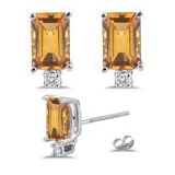 0.06 Ct Diamond and 3.34 Ct Citrine Earrings in 14K White Gold
