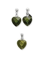 Genuine IceCarats Designer Jewelry Gift Sterling Silver Green Cz Heart Earring & Pendant Set