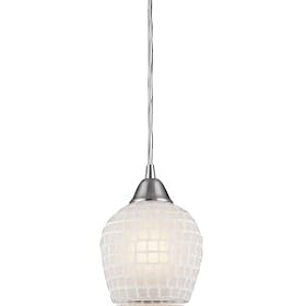 Fusion - 1 Light Mini Pendant Lighting Fixture - Brushed Nickel - White Mosaic Glass -...