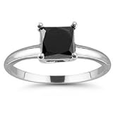 Search : 1.50ct Natural Treated Black Princess Cut Diamond Solitaire Ring in 14K White Gold (AAA quality , Dark Black color)
