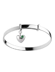 Kids Silver Adjustable May Birthstone Heart Charm Bangle Bracelet