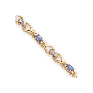 14k Fancy-Link Diamond Tanzanite Bracelet - 7.25 Inch - Box Clasp by