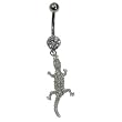 Stainless Steel Belly Ring with Clear CZ - Lizard 14g/5mm ball