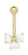 14k Yellow Gold CZ 14 Gauge Heart Shaped Body Jewelry Belly Ring - Measures 22x10mm - JewelryWeb