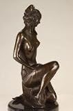 Art Nouveau Nude Woman Kneels Bronze Statue Figure